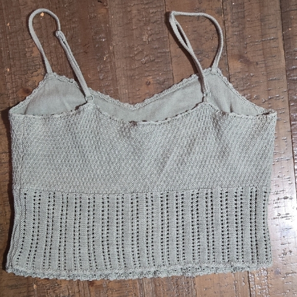Abercrombie & Fitch Medium Sage Green Knit Camisole Crochet Boho Hippie Y2k - Picture 4 of 4